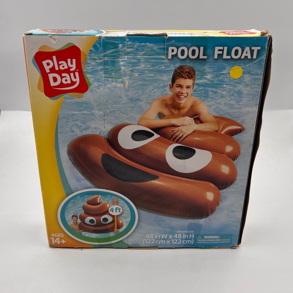 Play Day Poop Emoji Pool Float Inflatable 4ft Brown Smiling Water Lounger New